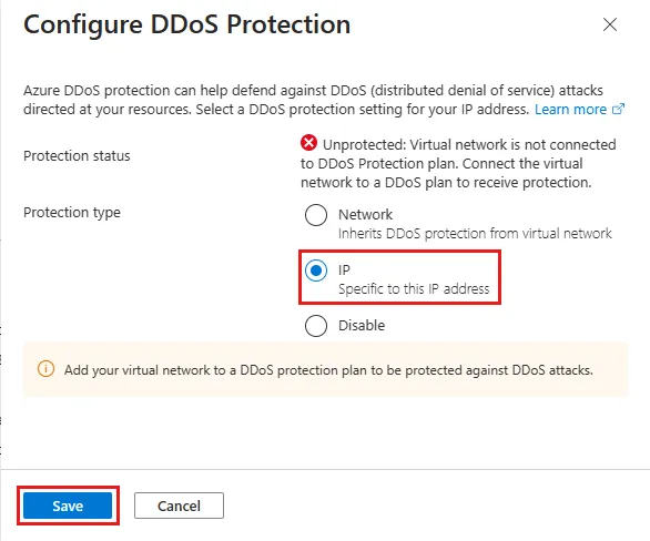 Protection type setup to IP — Image courtesy of Microsoft